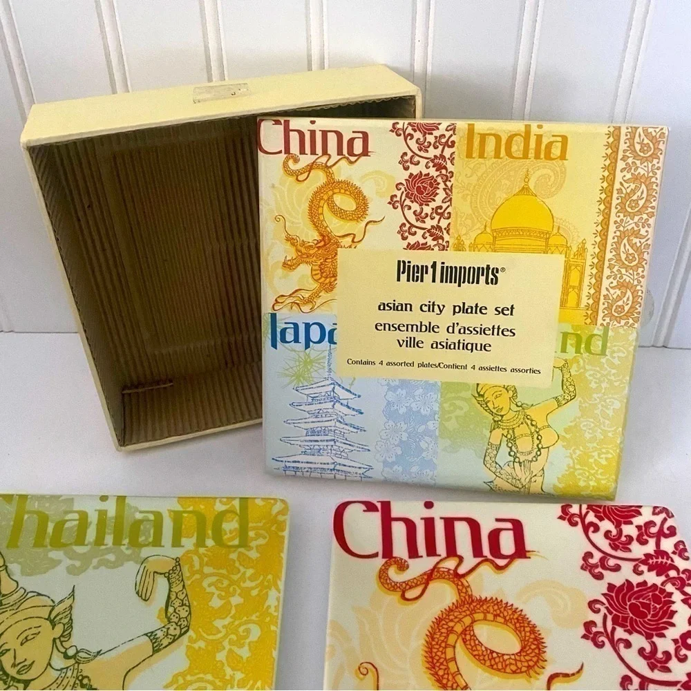 Set of 4 Pier 1 One Asia Earthenware Square Desert Plates 6x6 Never Used/Display